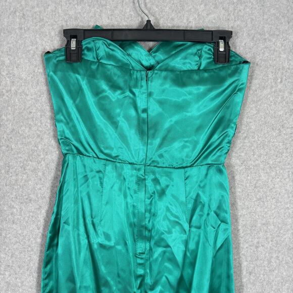 VTG 80s Jolie Madame Dress Junior 5 6‎ Mini Teal Bow Satin Wrap 90s Party USA - Picture 8 of 11